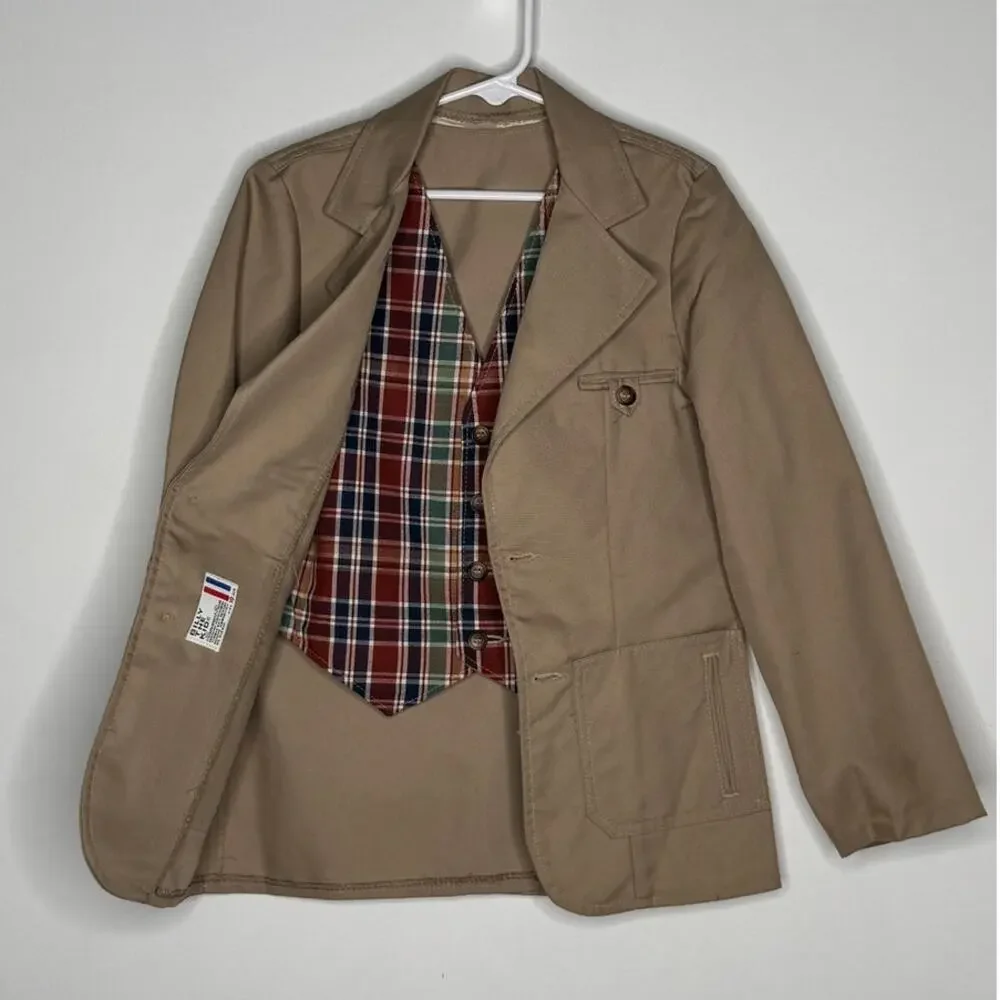 1980s Billy The Kid Boys Khaki Suit Set Jacket Vest Size 8 USA